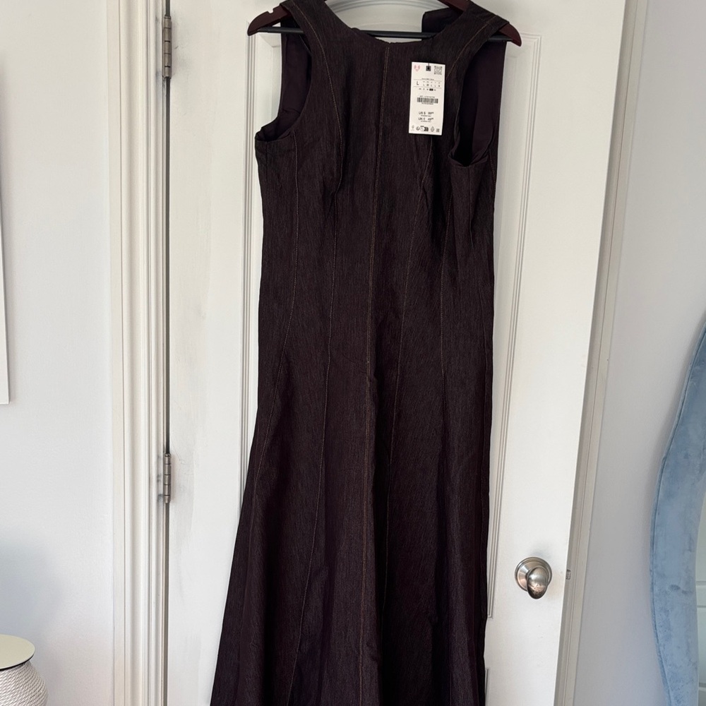 Zara Denim Sleeveless Dark Brown Maxi Dress